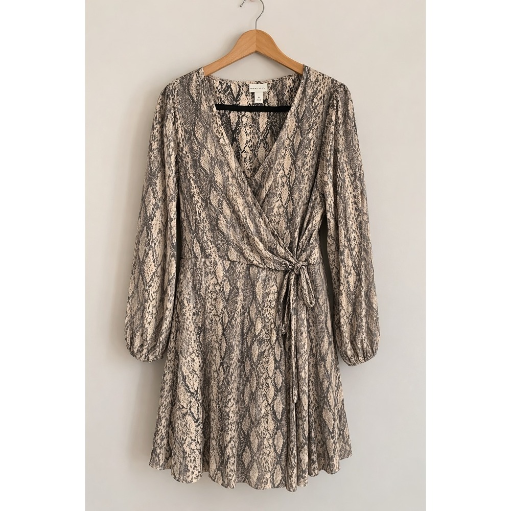Plus Size 1X Snake Print Wrap Dress Long Sleeve Faux Wrap Mini Party Going Out